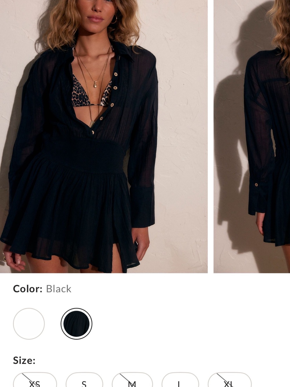 Free People Black Sheer Long-Sleeve Mini Dress